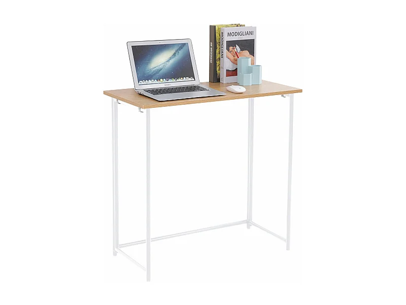 Bureau d'ordinateur pliable et étroit multifonction peu encombrant 80 x 40 x 76 cm chêne