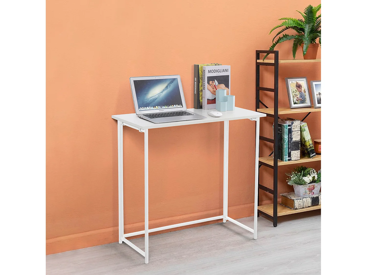 Bureau d'ordinateur pliable et étroit multifonction peu encombrant 80 x 40 x 76 cm blanc