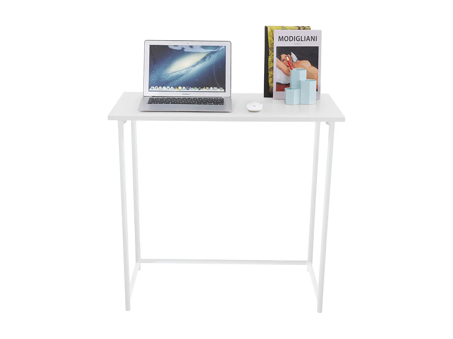 Bureau d'ordinateur pliable et étroit multifonction peu encombrant 80 x 40 x 76 cm blanc