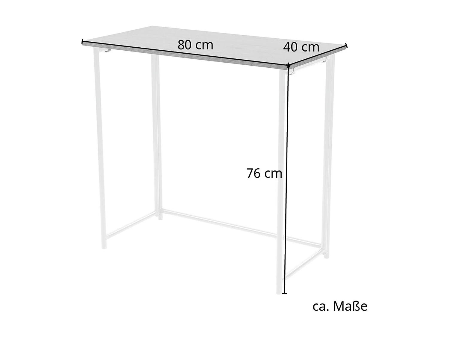 Bureau d'ordinateur pliable et étroit multifonction peu encombrant 80 x 40 x 76 cm blanc