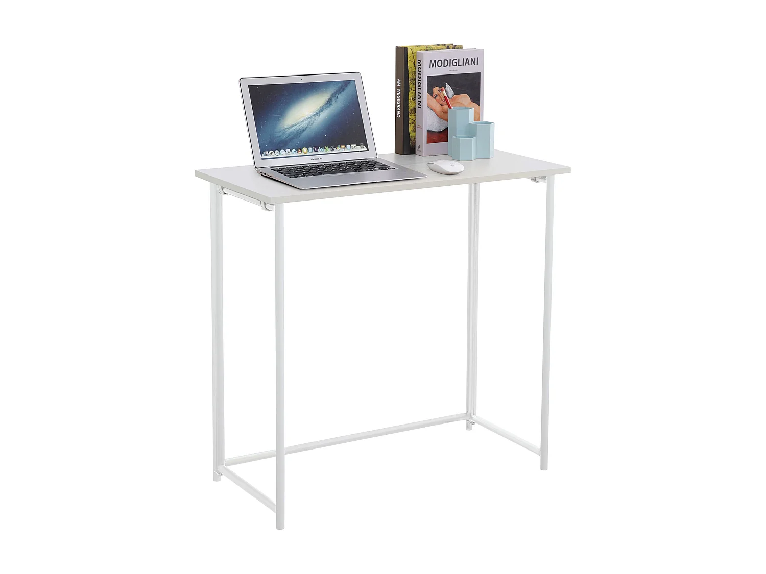 Bureau d'ordinateur pliable et étroit multifonction peu encombrant 80 x 40 x 76 cm blanc