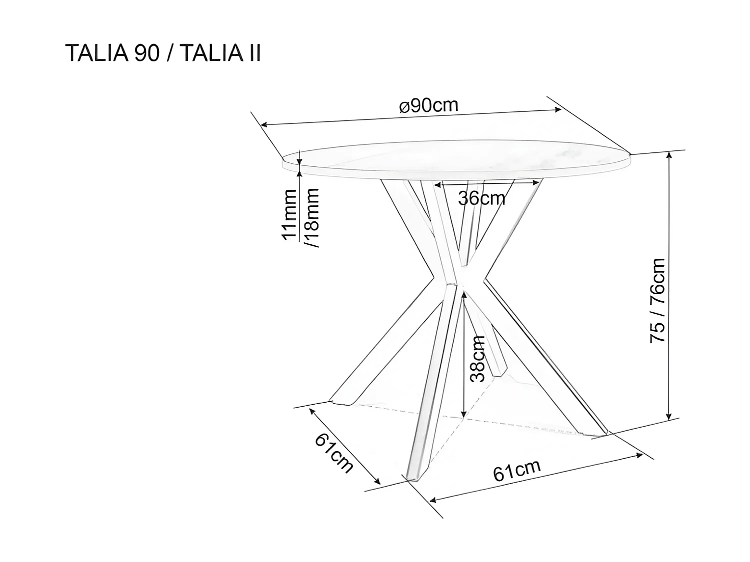 Table à manger Talia II (o90x76)/Céramique/Gris