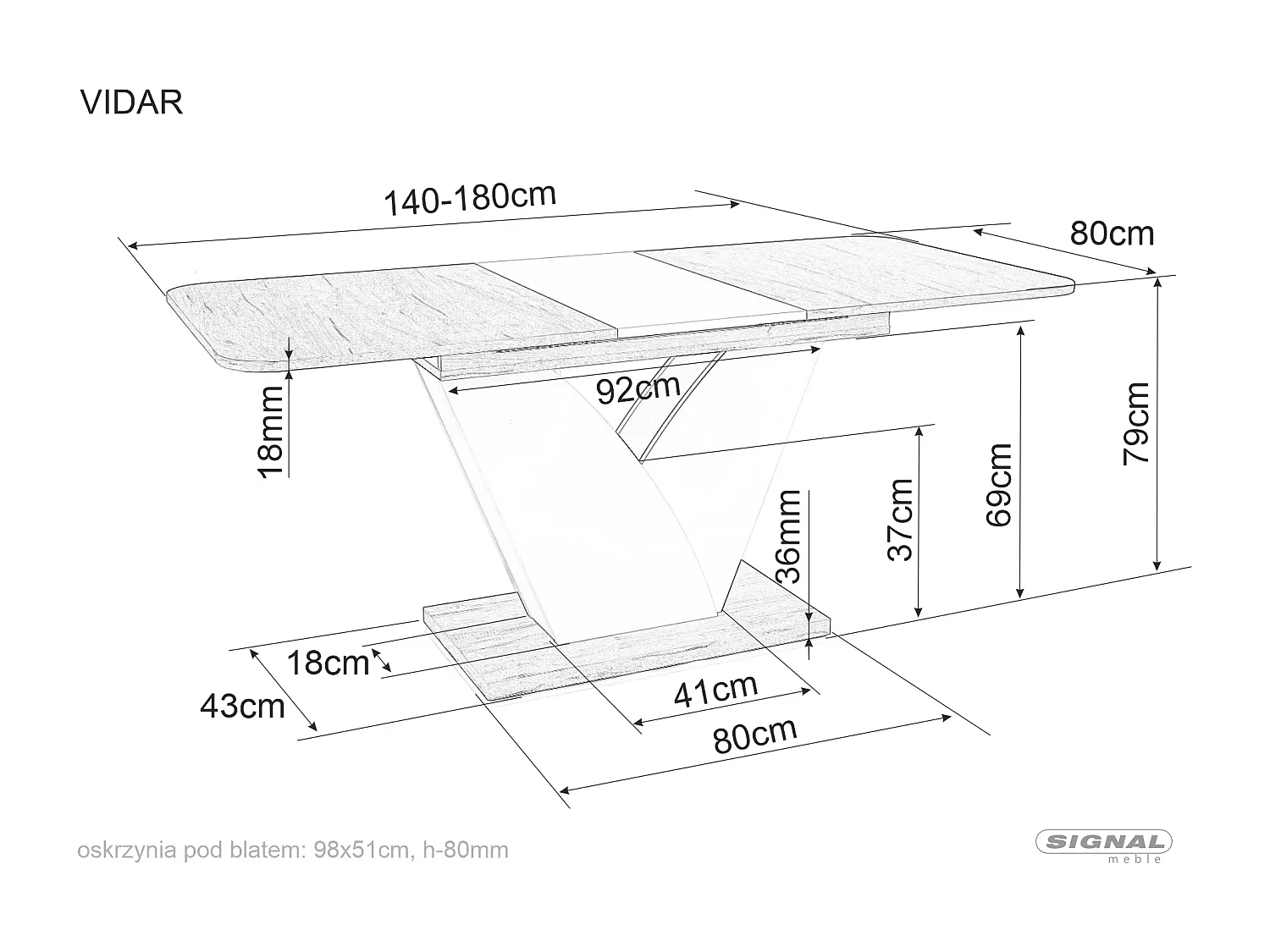 Tavolo da pranzo Vidar (80x140-180)/Marrone&Beige