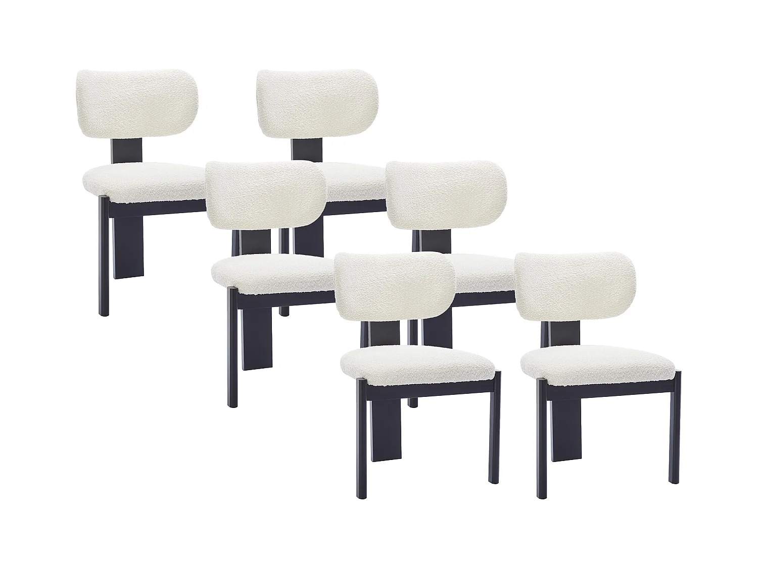 Set van 6 stoelen van boucléstof en heveahout - Zwart en wit - WILANA