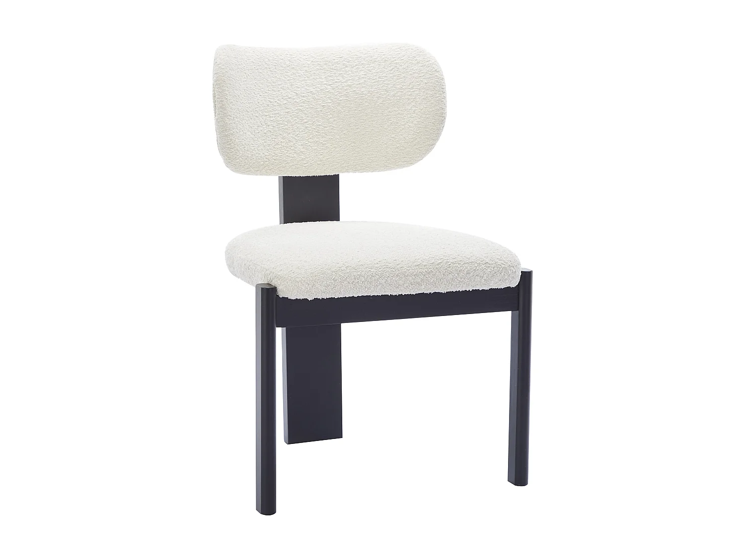 Lot de 6 chaises en tissu bouclette et bois d'hévéa noir - Blanc - WILANA