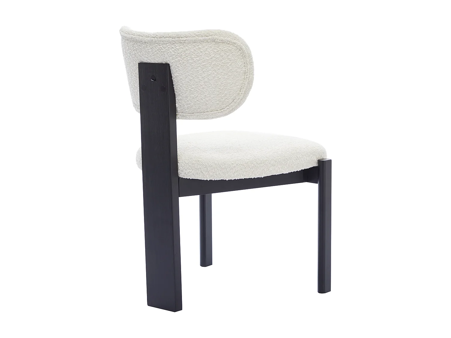 Lot de 6 chaises en tissu bouclette et bois d'hévéa noir - Blanc - WILANA