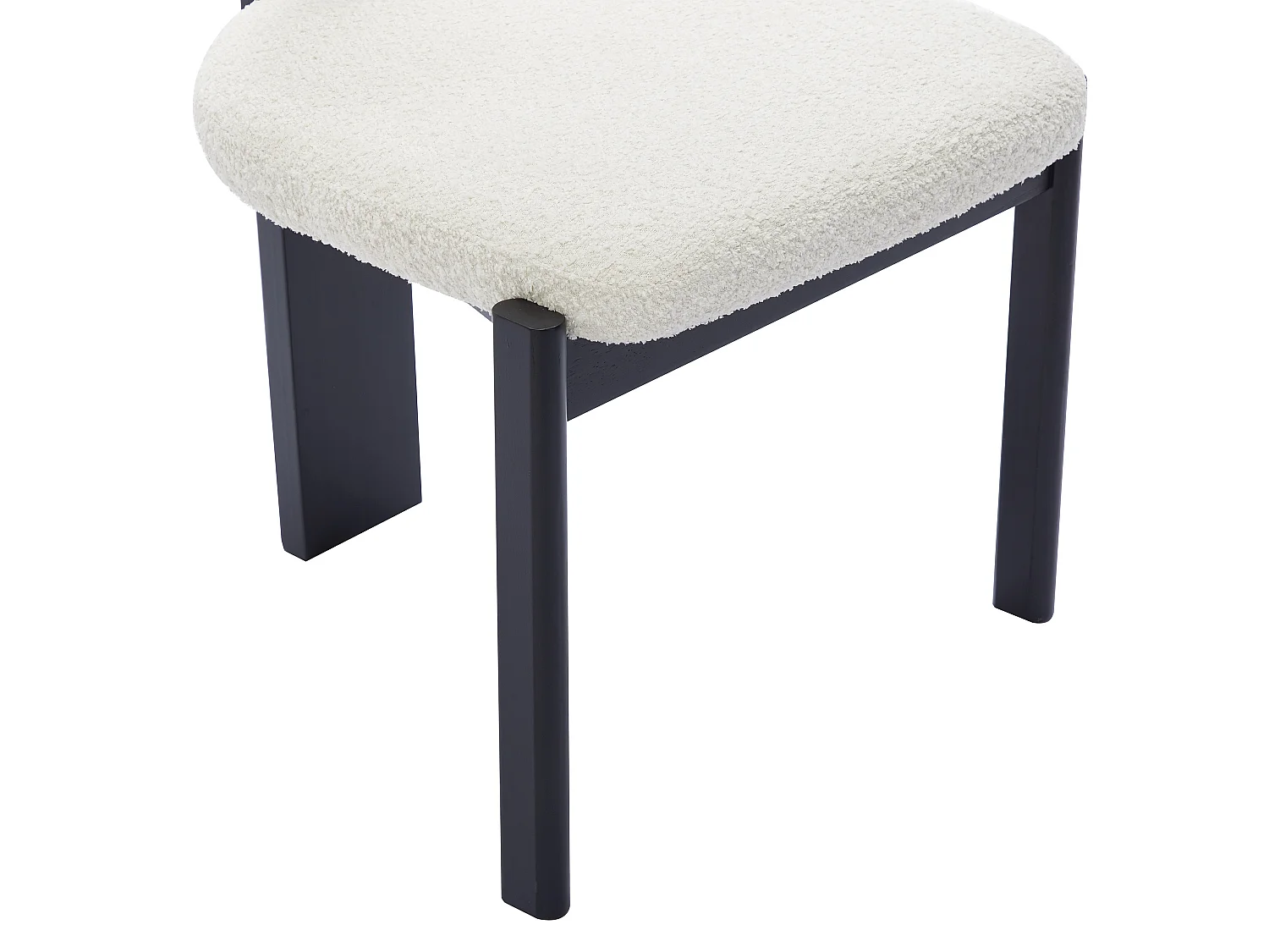 Lot de 6 chaises en tissu bouclette et bois d'hévéa noir - Blanc - WILANA