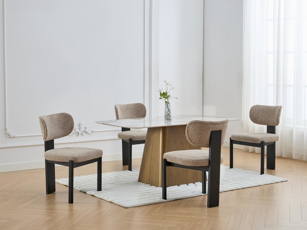 Stuhl 6er-Set - Bouclé-Stoff & Kautschukholz - Taupe & Schwarz - WILANA günstig online kaufen