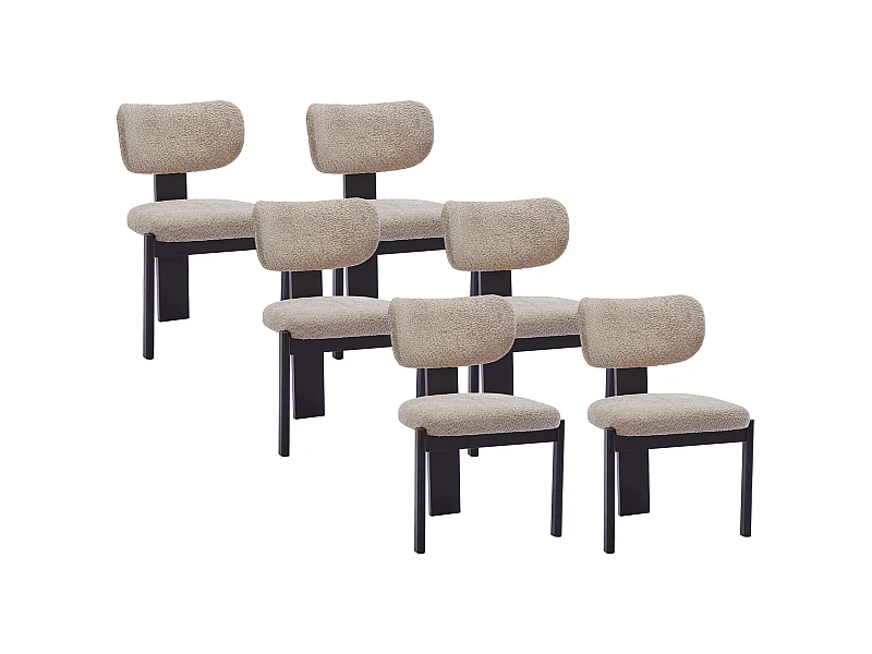 Stuhl 6er-Set - Bouclé-Stoff & Kautschukholz - Taupe & Schwarz - WILANA