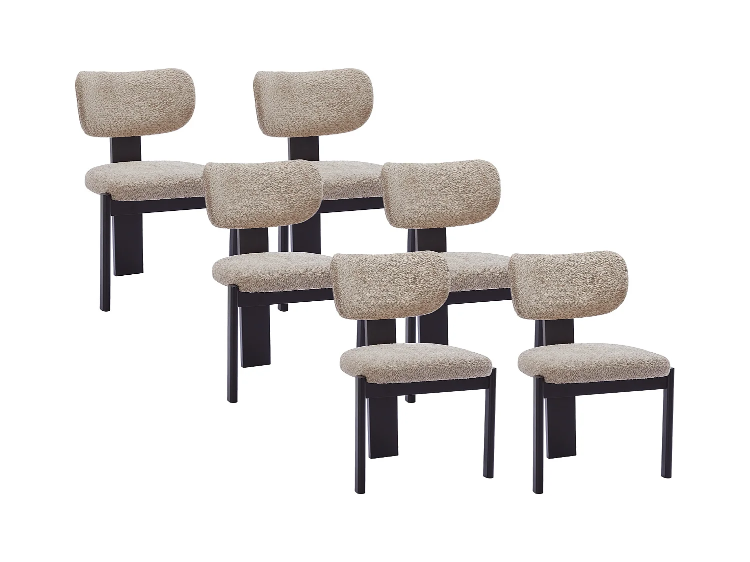 Juego de 6 sillas en tejido bouclé y madera de hevea - Gris topo y negro - WILANA