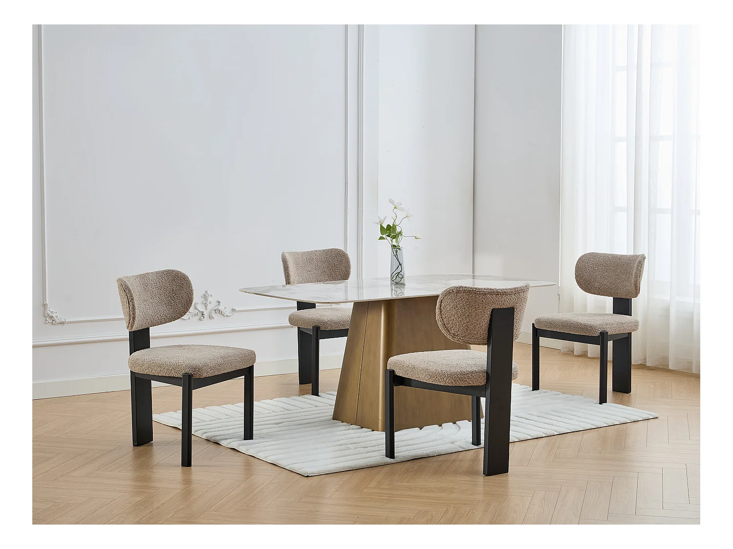 Lot de 6 chaises en tissu bouclette et bois d'hévéa noir - Taupe - WILANA
