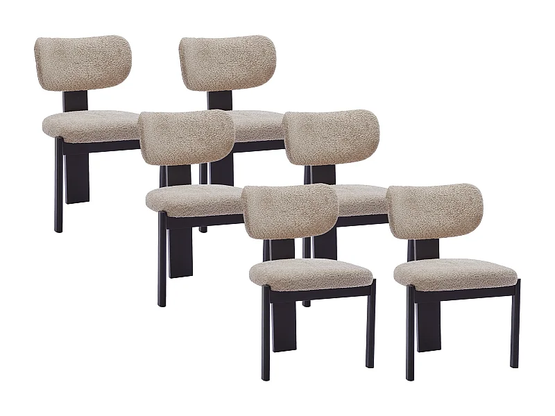 Sedia in tessuto e legno di hevea Tortora e nero - Lotto di 6 - WILANA