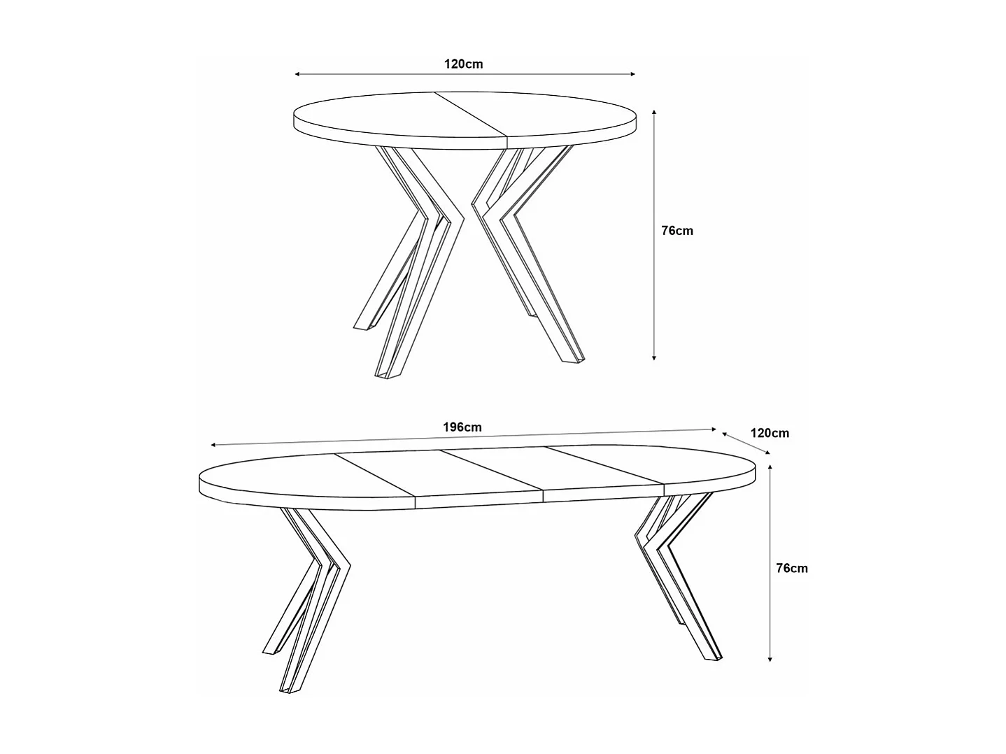 ESSTISCH Randi 120 Gold Craft Eiche / Schwarz 120/196 / 120 / 76cm