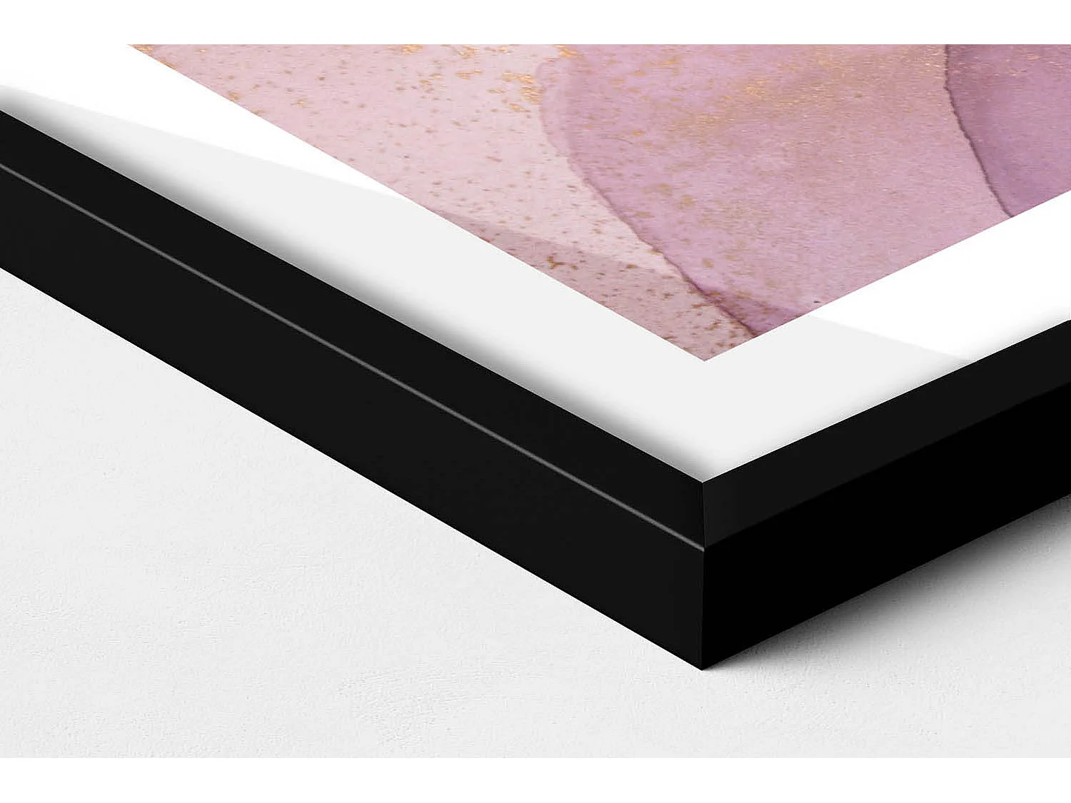 Decoratief schilderij met zwarte lijst, Roze abstractie met goud 80 x 60 cm – Perfect voor de woon- of slaapkamer