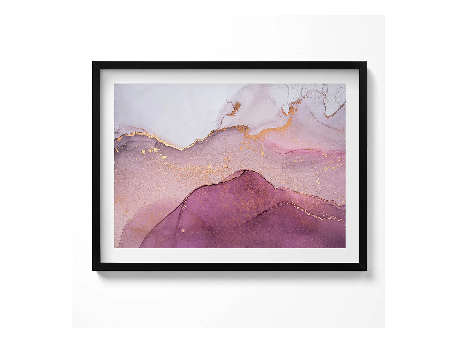 Tableau décoratif avec cadre noir, Abstraction rose avec de l'or 80 x 60 cm– Parfait pour le salon ou la chambre