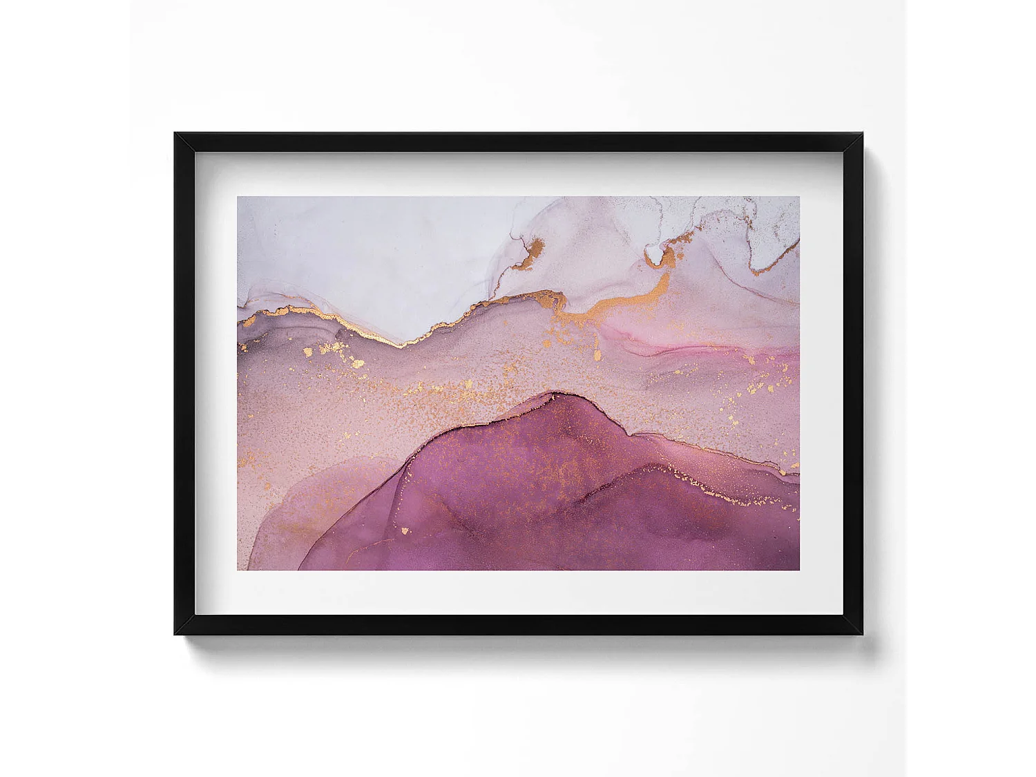 Dekoratives Gemälde mit schwarzem Rahmen, Rosa Abstraktion mit Gold 70 x 50 cm – Perfekt für das Wohn- oder Schlafzimmer