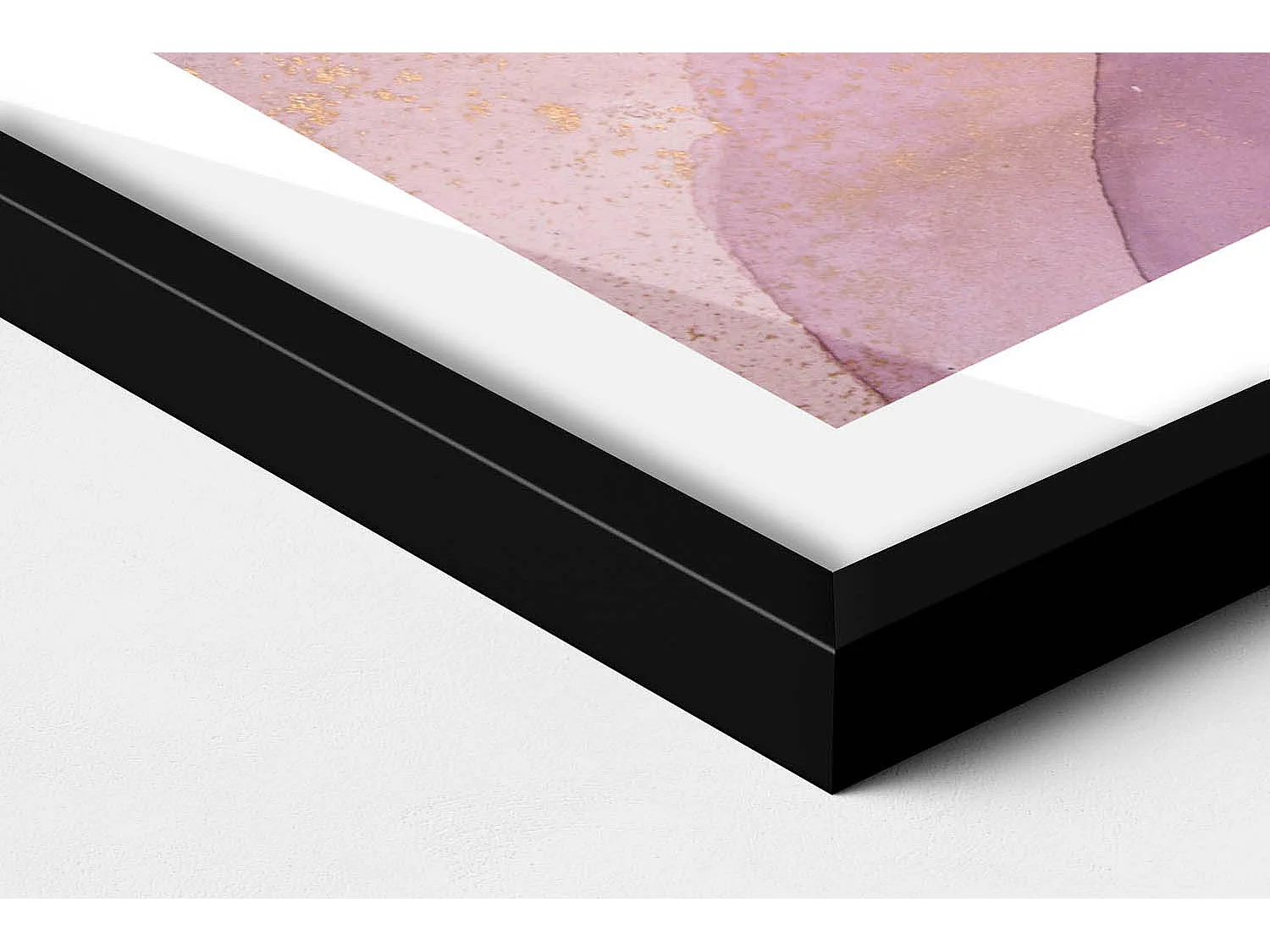 Dekoratives Gemälde mit schwarzem Rahmen, Rosa Abstraktion mit Gold 70 x 50 cm – Perfekt für das Wohn- oder Schlafzimmer