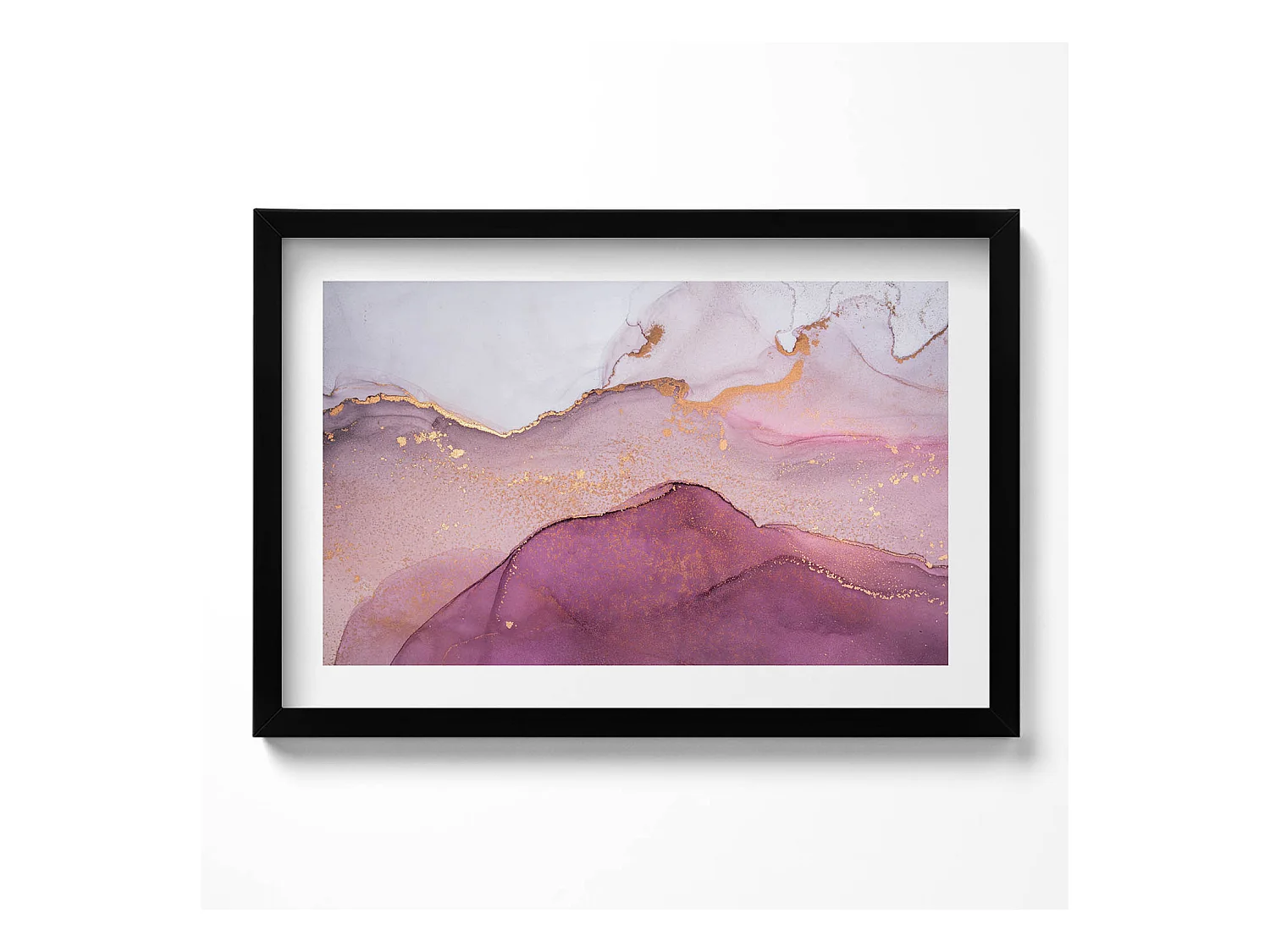 Tableau décoratif avec cadre noir, Formes dorées fluides sur fond beige 60 x 40 cm– Parfait pour le salon ou la chambre