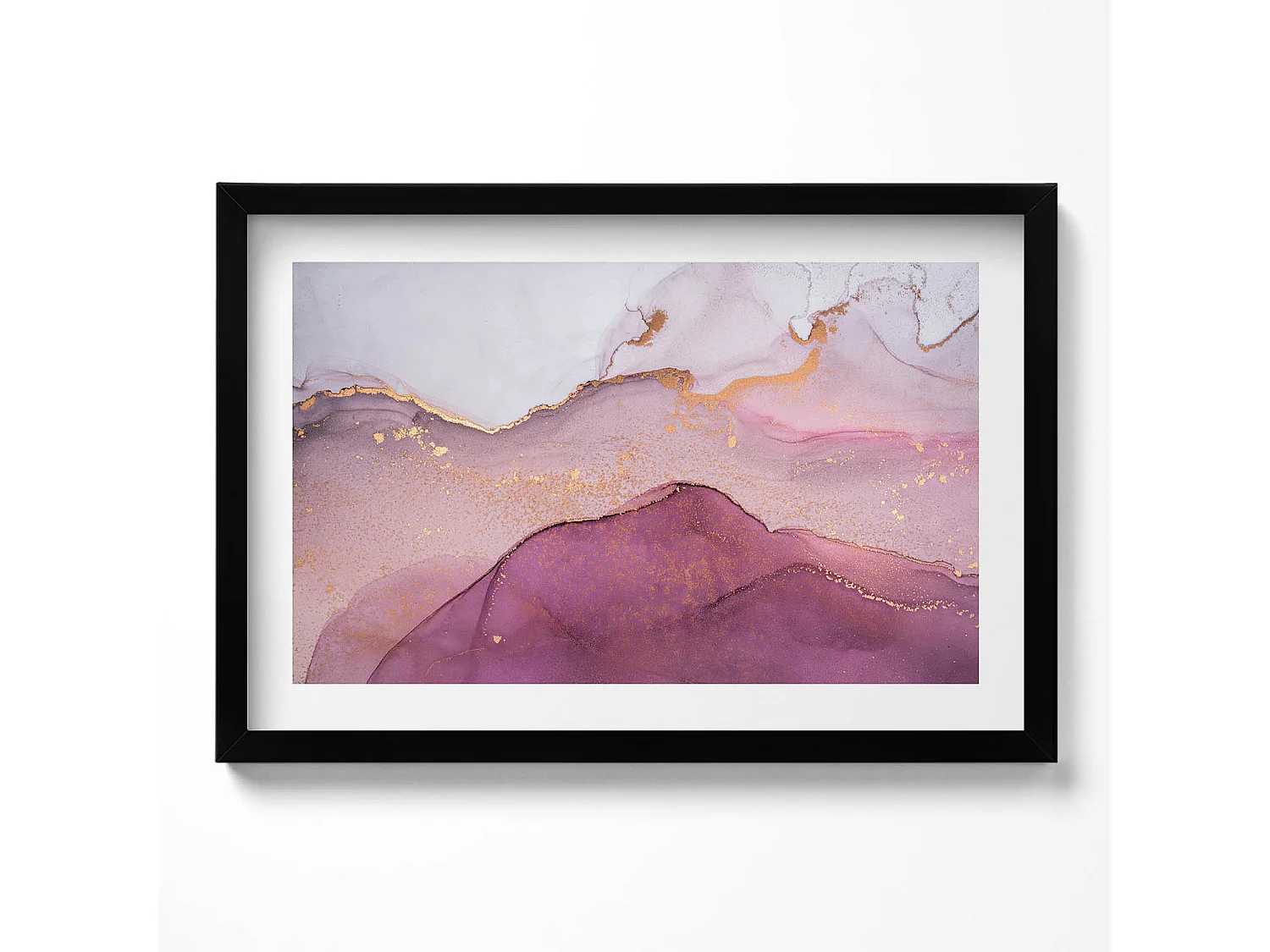 Tableau décoratif avec cadre noir, Formes dorées fluides sur fond beige 60 x 40 cm– Parfait pour le salon ou la chambre