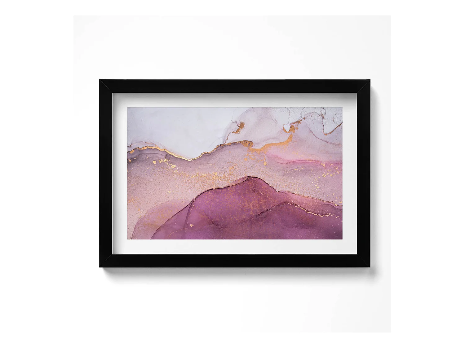 Tableau décoratif avec cadre noir, Abstraction rose avec de l'or 30 x 20 cm – Parfait pour le salon ou la chambre