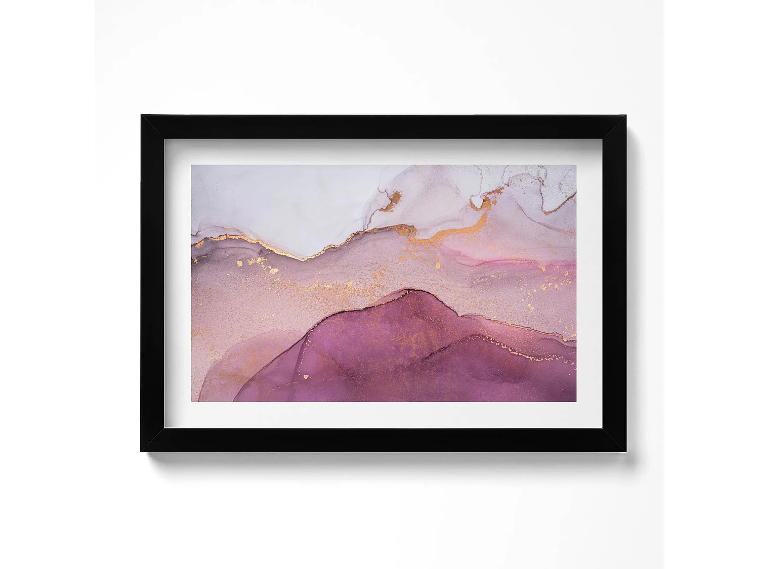Tableau décoratif avec cadre noir, Abstraction rose avec de l&#039;or 30 x 20 cm – Parfait pour le salon ou la chambre