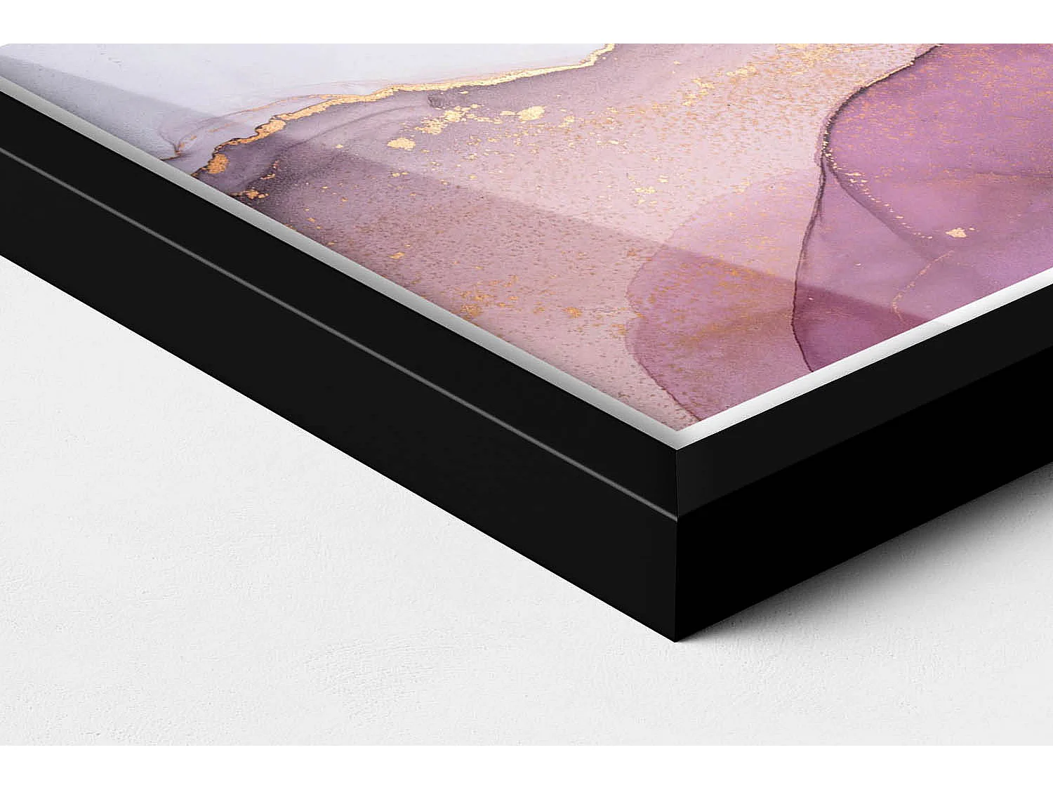 Tableau décoratif avec cadre noir, Abstraction rose avec de l&#039;or 30 x 20 cm – Parfait pour le salon ou la chambre