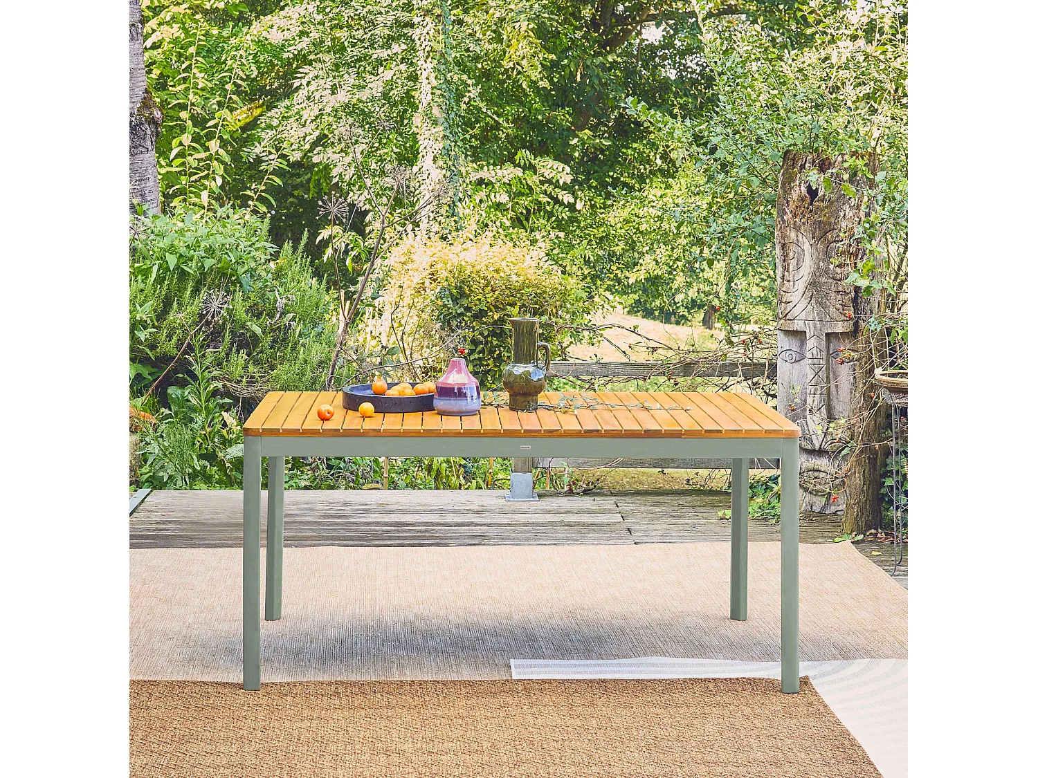 Table de jardin SENORA acacia kaki avec coins arrondis. 8 places. 160 x 90 x 75 cm