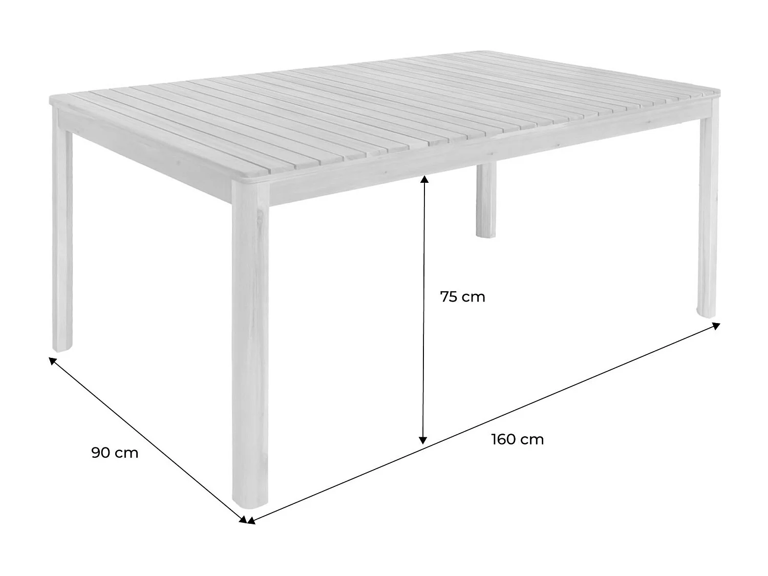 Table de jardin SENORA acacia kaki avec coins arrondis. 8 places. 160 x 90 x 75 cm