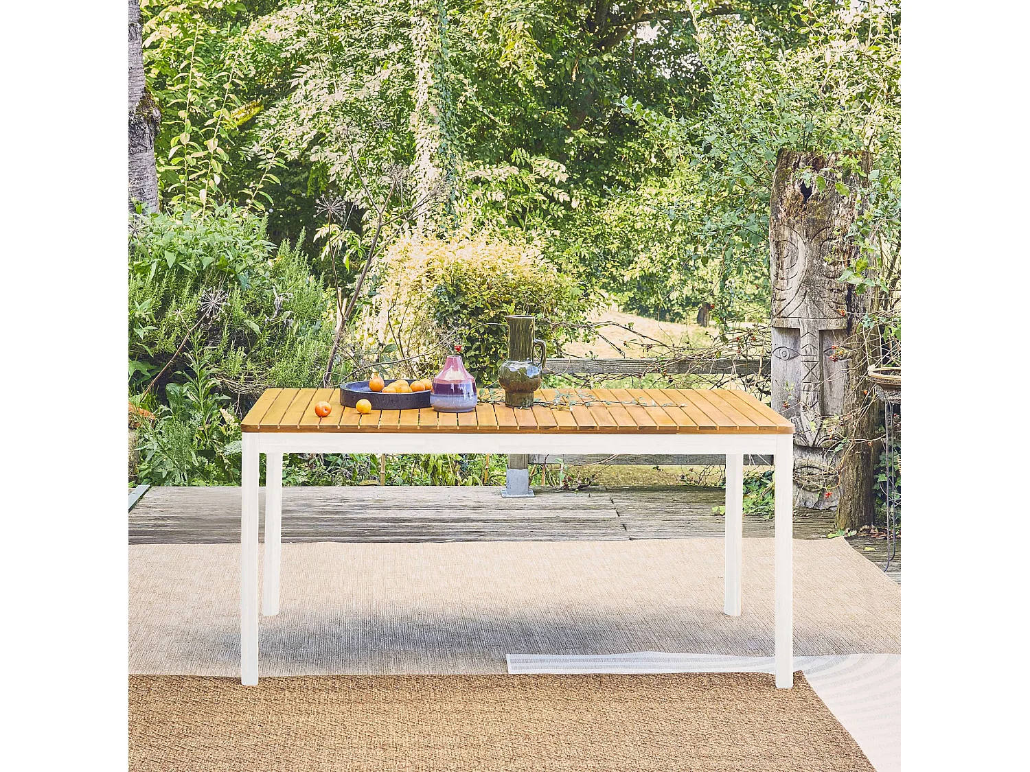 Table de jardin SENORA acacia blanc avec coins arrondis. 8 places. 160 x 90 x 75 cm