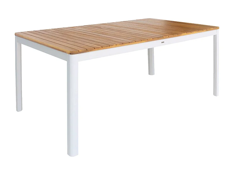 Mesa de jardín de acacia con esquinas redondeadas, 8 plazas blanco