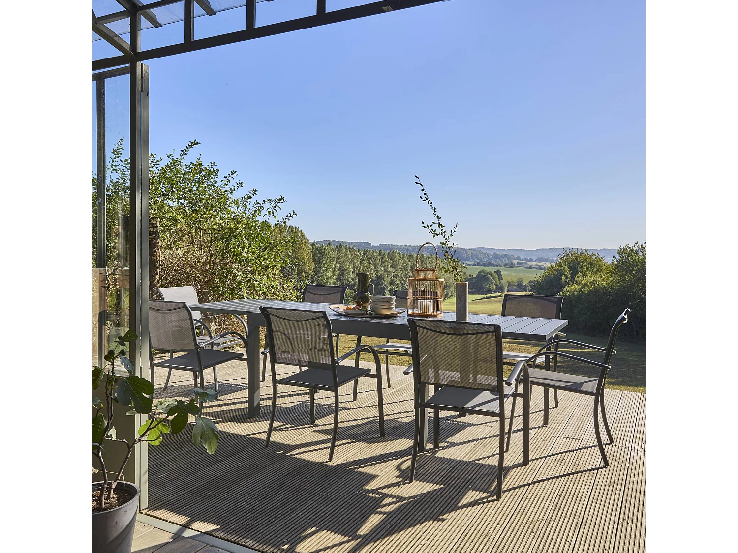 Table de jardin ELORA extensible aluminium anthracite. 8 places. 135 / 270 x 90 x 75 cm