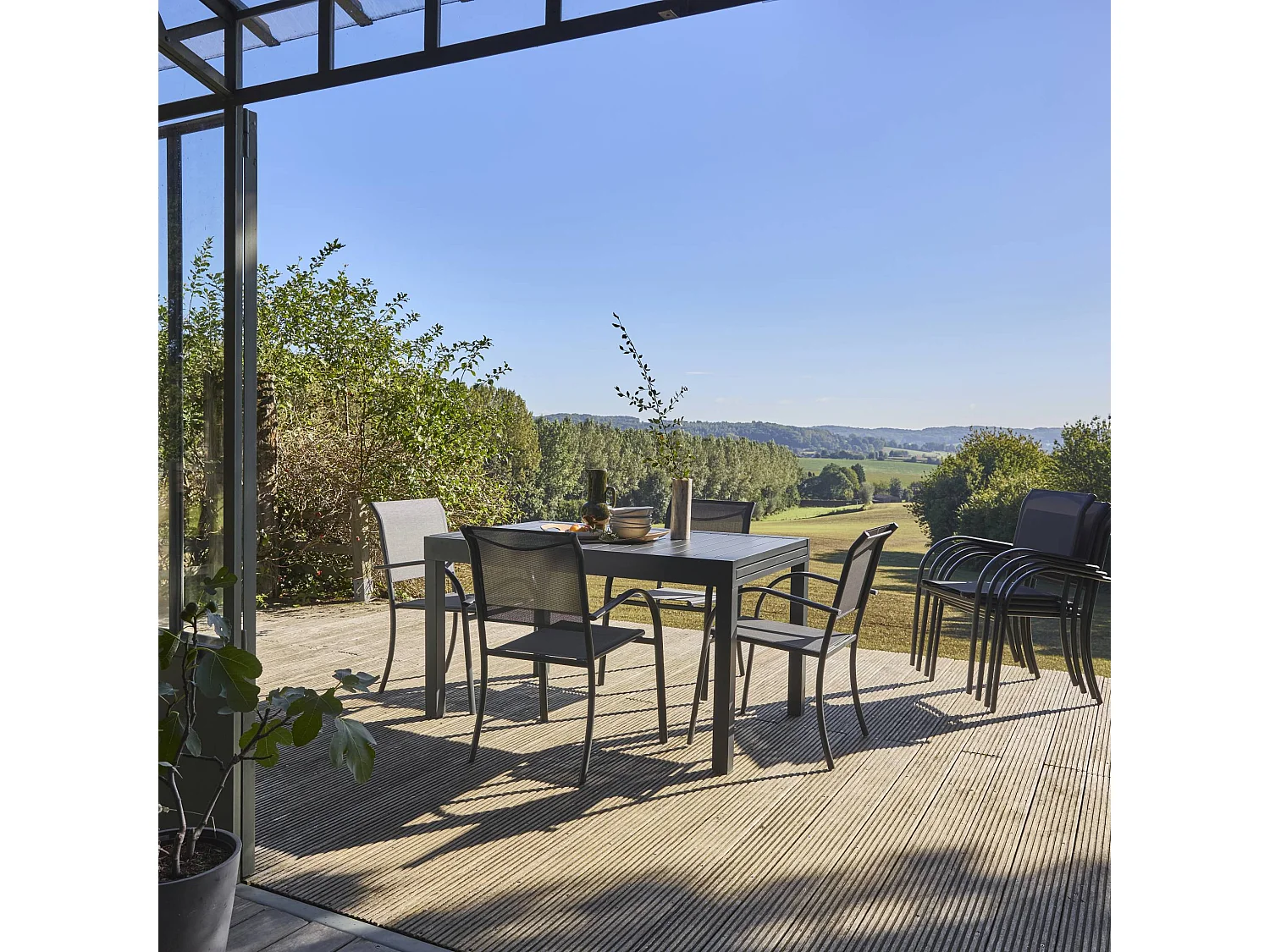 Table de jardin ELORA extensible aluminium anthracite. 8 places. 135 / 270 x 90 x 75 cm
