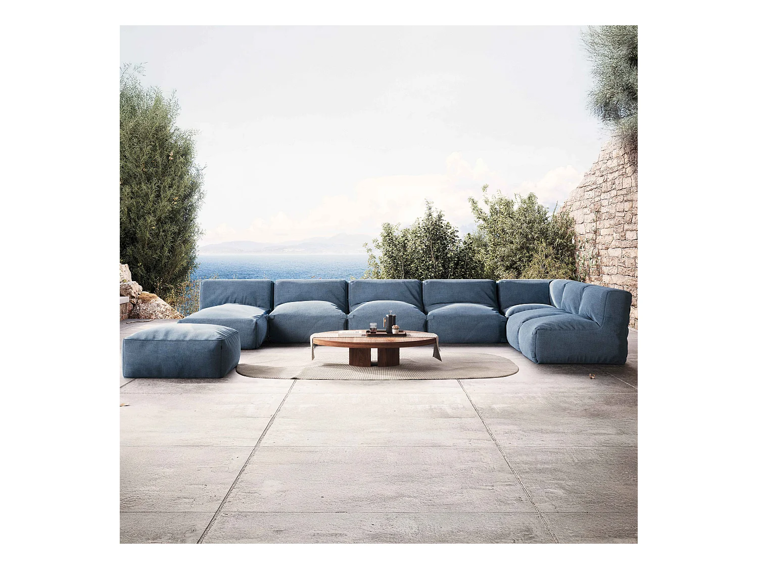 Salon de jardin modulable 8 places bleu pacific - Mixi