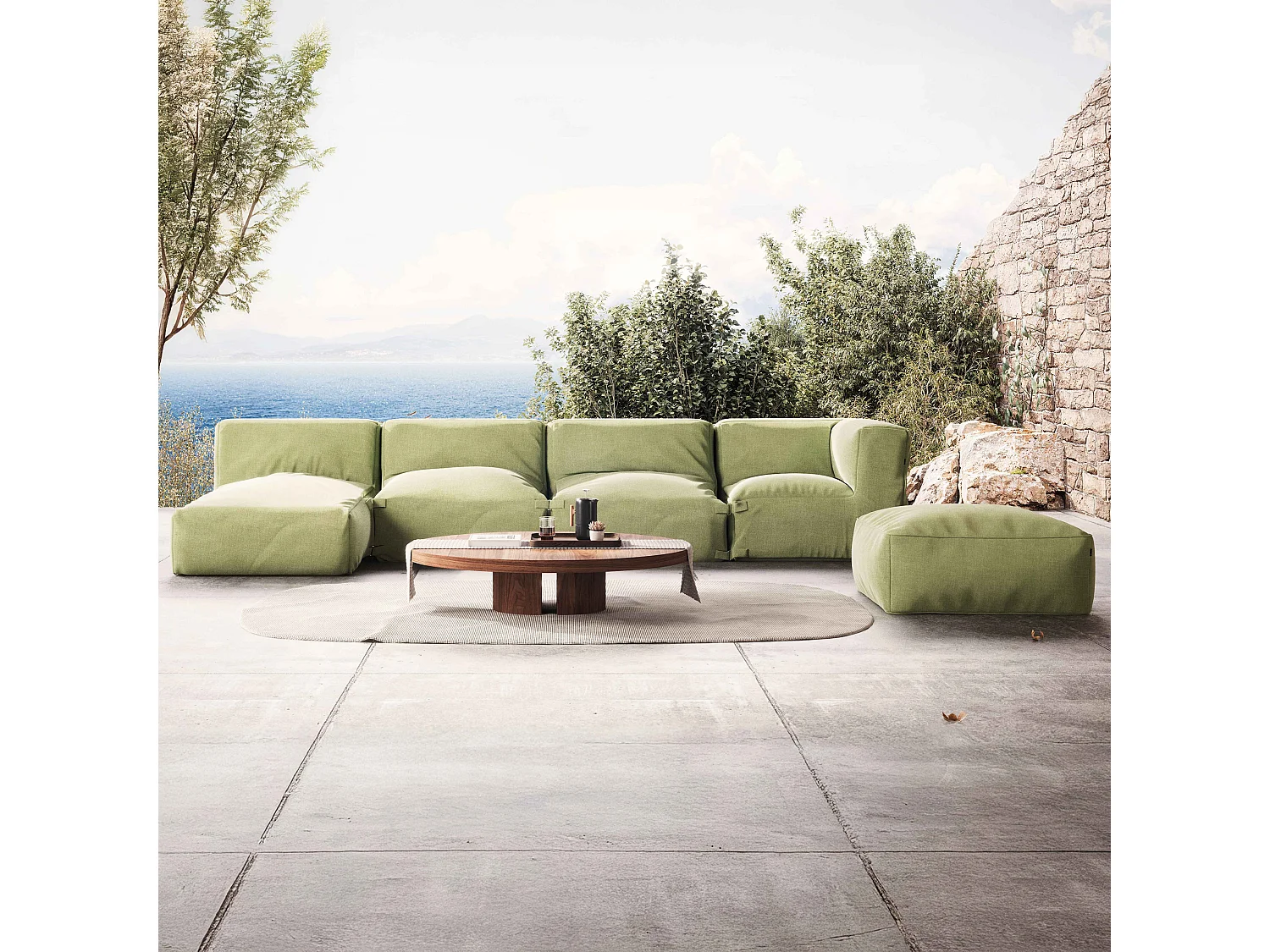 Salon de jardin modulable 5 places vert cactus - Mixi