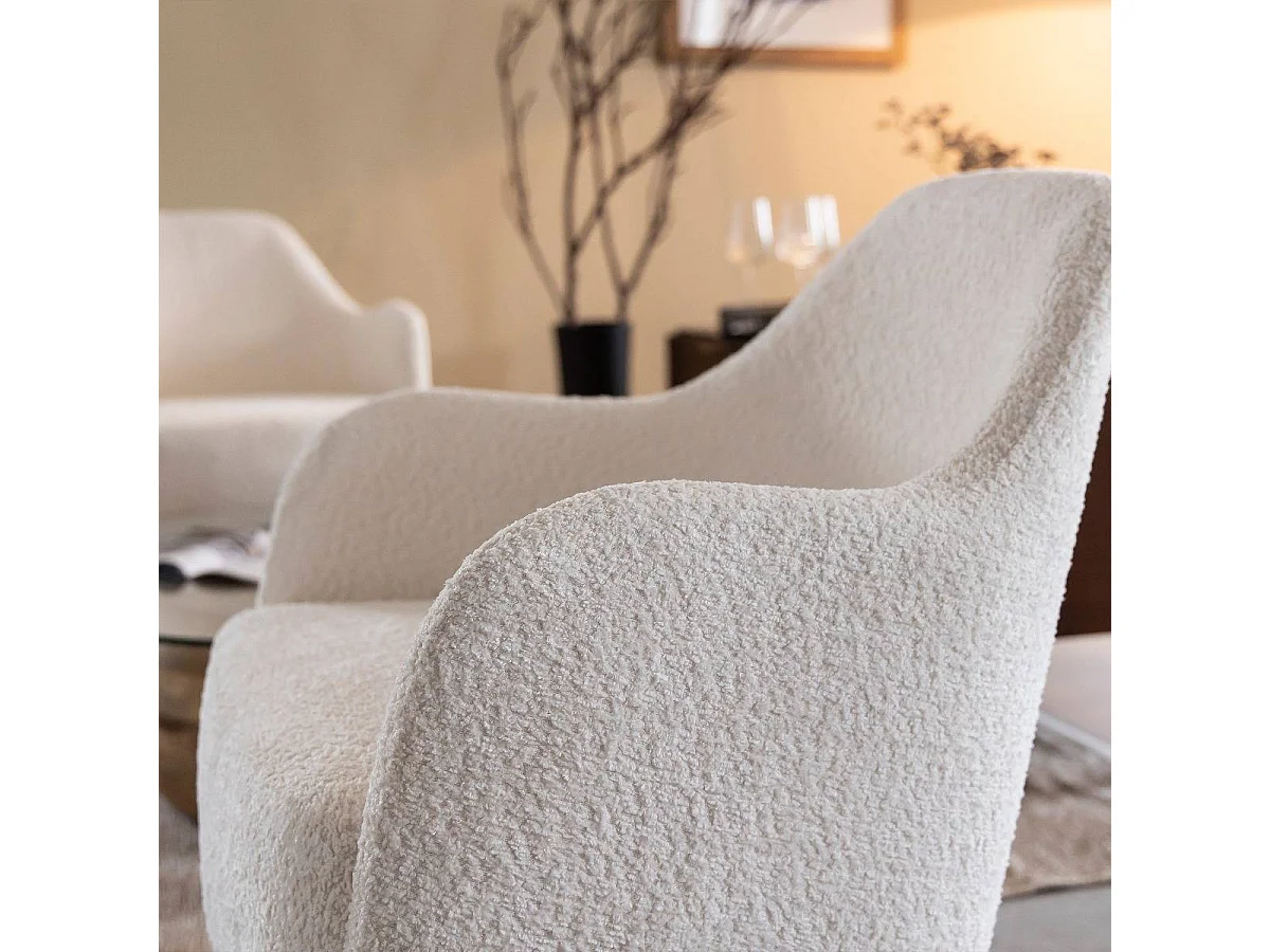 Sillón confortable de tela bouclé blanco con almacenamiento Kanoa