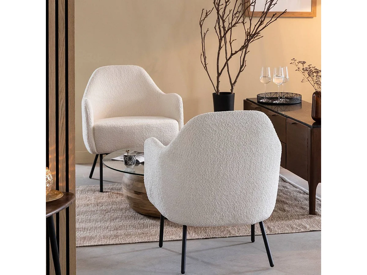 Fauteuil confort en tissu bouclette blanc Amandine