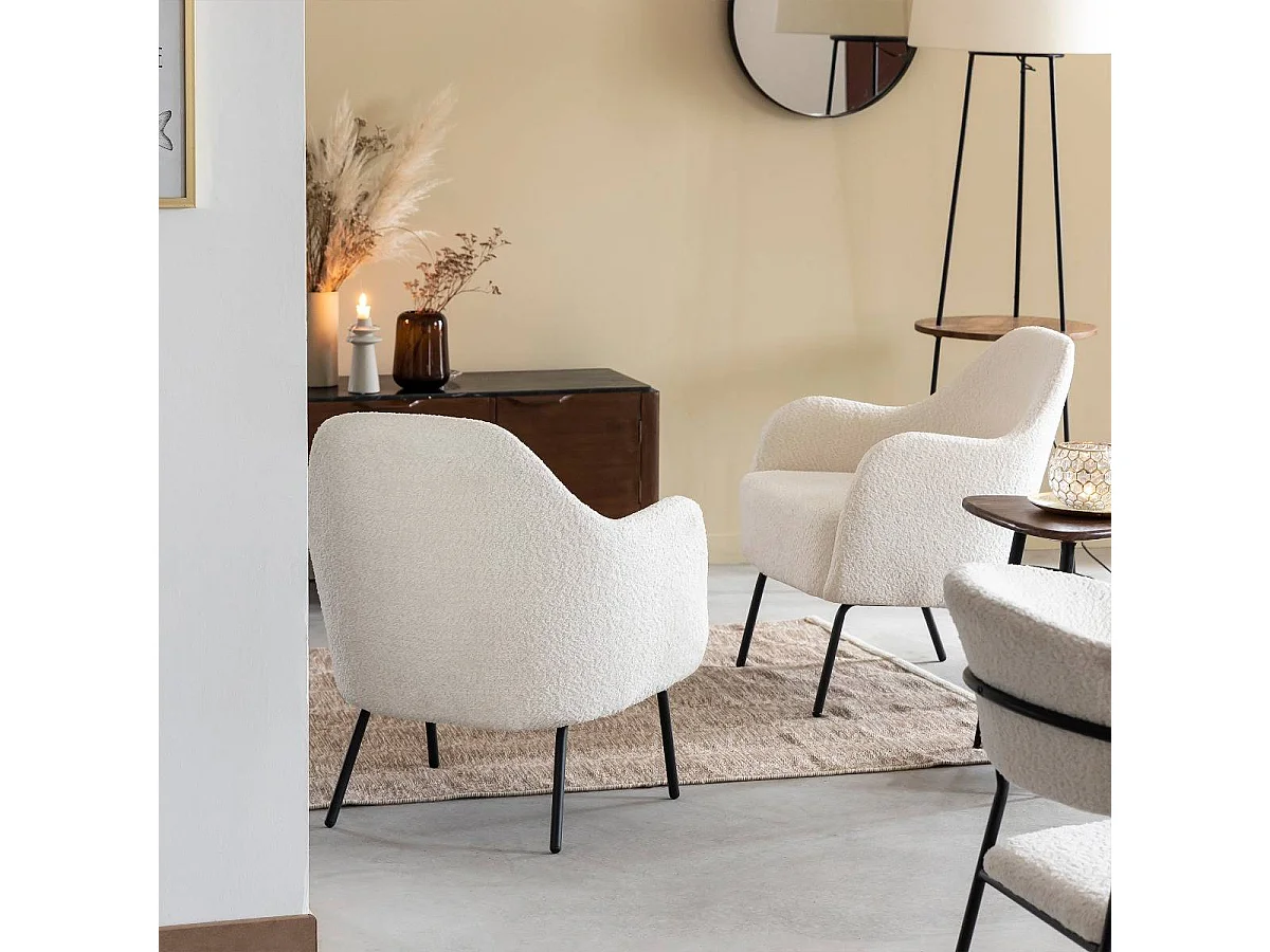 Fauteuil confort en tissu bouclette blanc Amandine