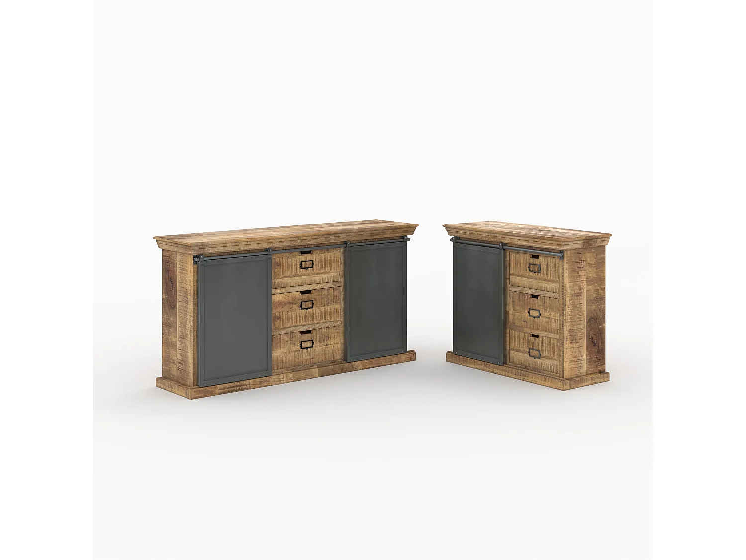 Ensemble 2 buffets moyen et petit en bois de manguier - Tabuk