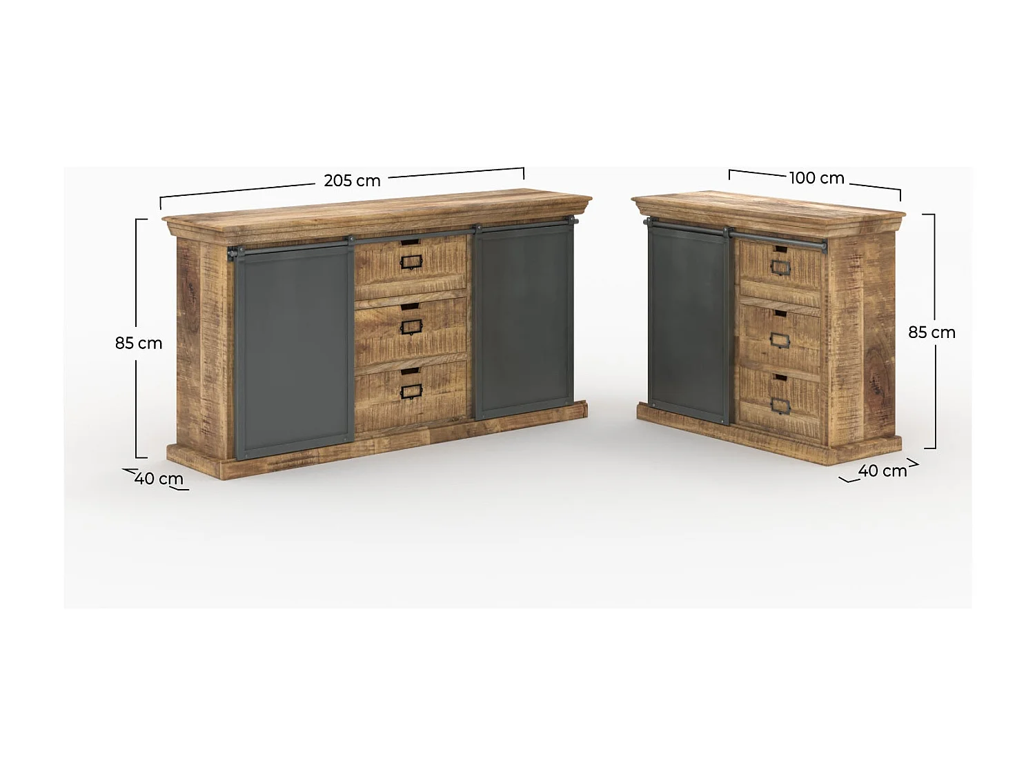 Ensemble 2 buffets moyen et petit en bois de manguier - Tabuk