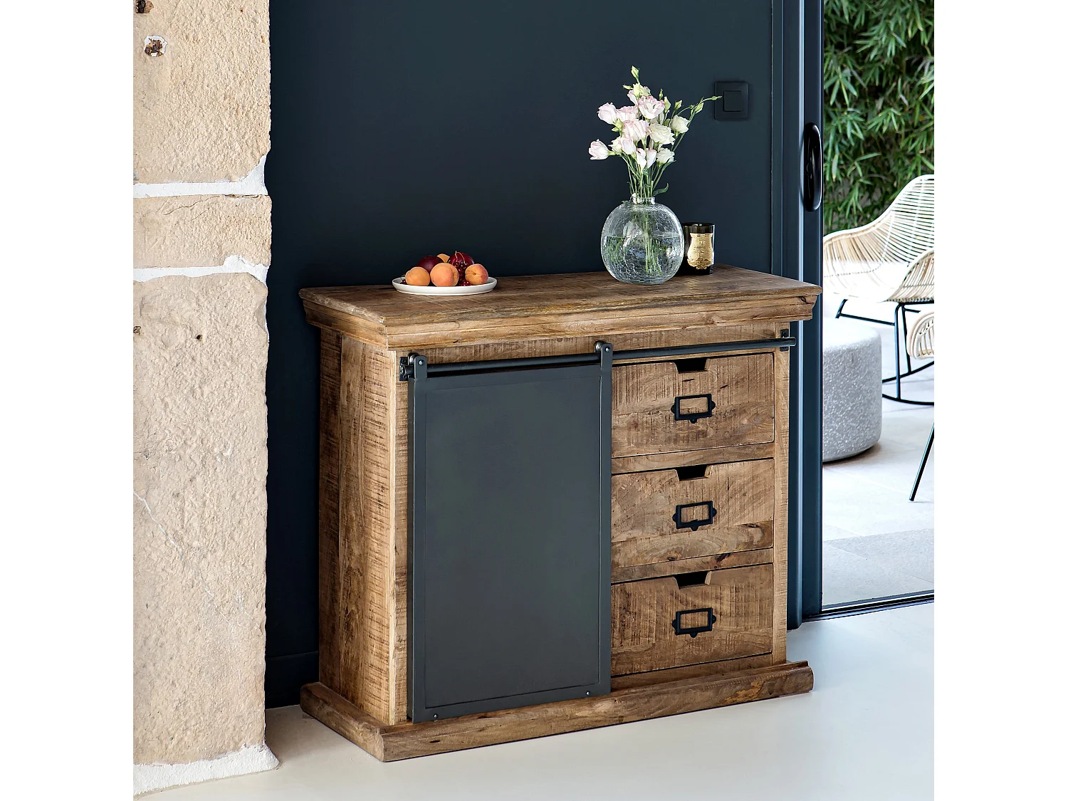 Ensemble 2 buffets moyen et petit en bois de manguier - Tabuk