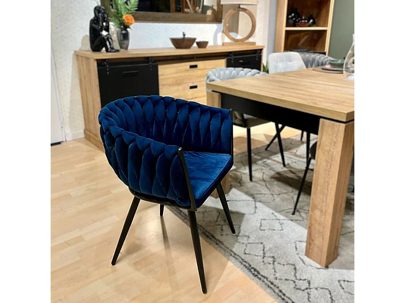 Lot de 2 chaises en velours tressé doux bleu nuit pieds métal - BOWI 2