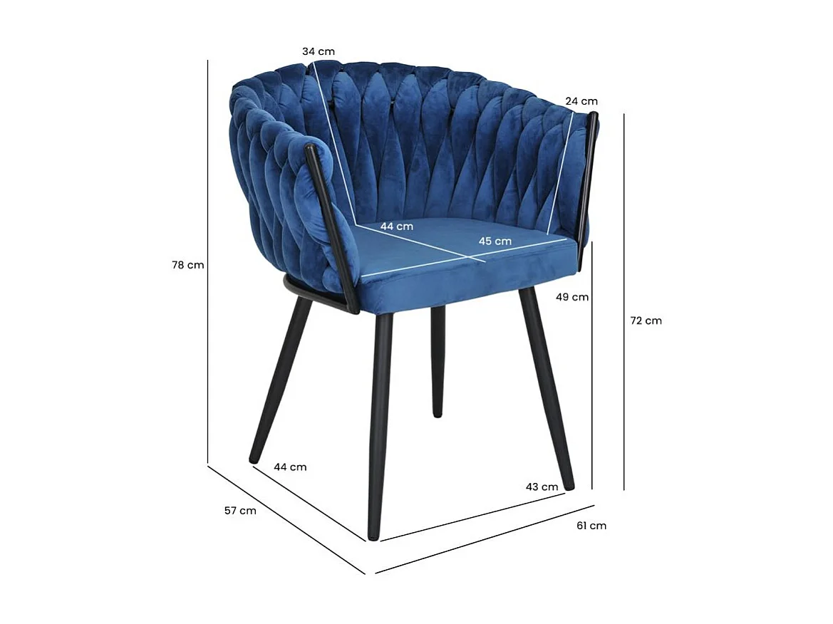 Lot de 2 chaises en velours tressé doux bleu nuit pieds métal - BOWI 2