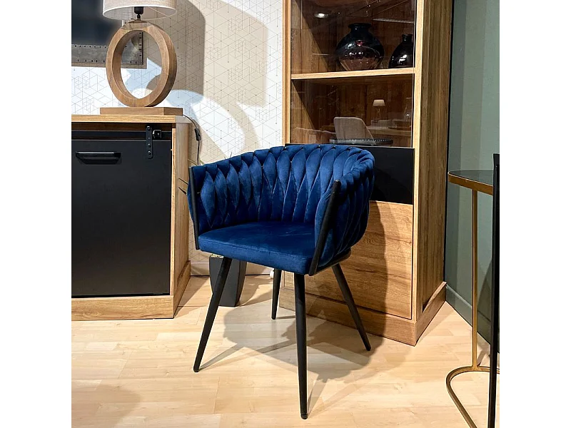 Lot de 2 chaises en velours tressé doux bleu nuit pieds métal - BOWI 2