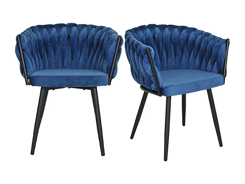 Lot de 2 chaises en velours tressé doux bleu nuit pieds métal - BOWI 2