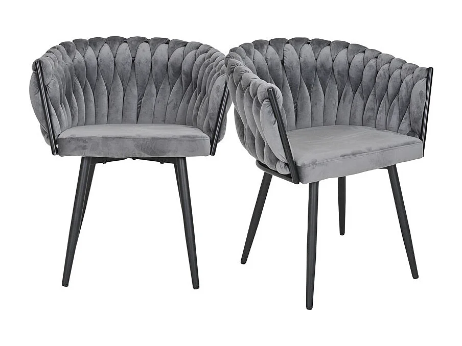 Lot de 2 chaises velours tressé gris anthracite pieds métal - BOWI 2