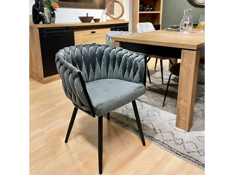 Lot de 2 chaises velours tressé gris anthracite pieds métal - BOWI 2