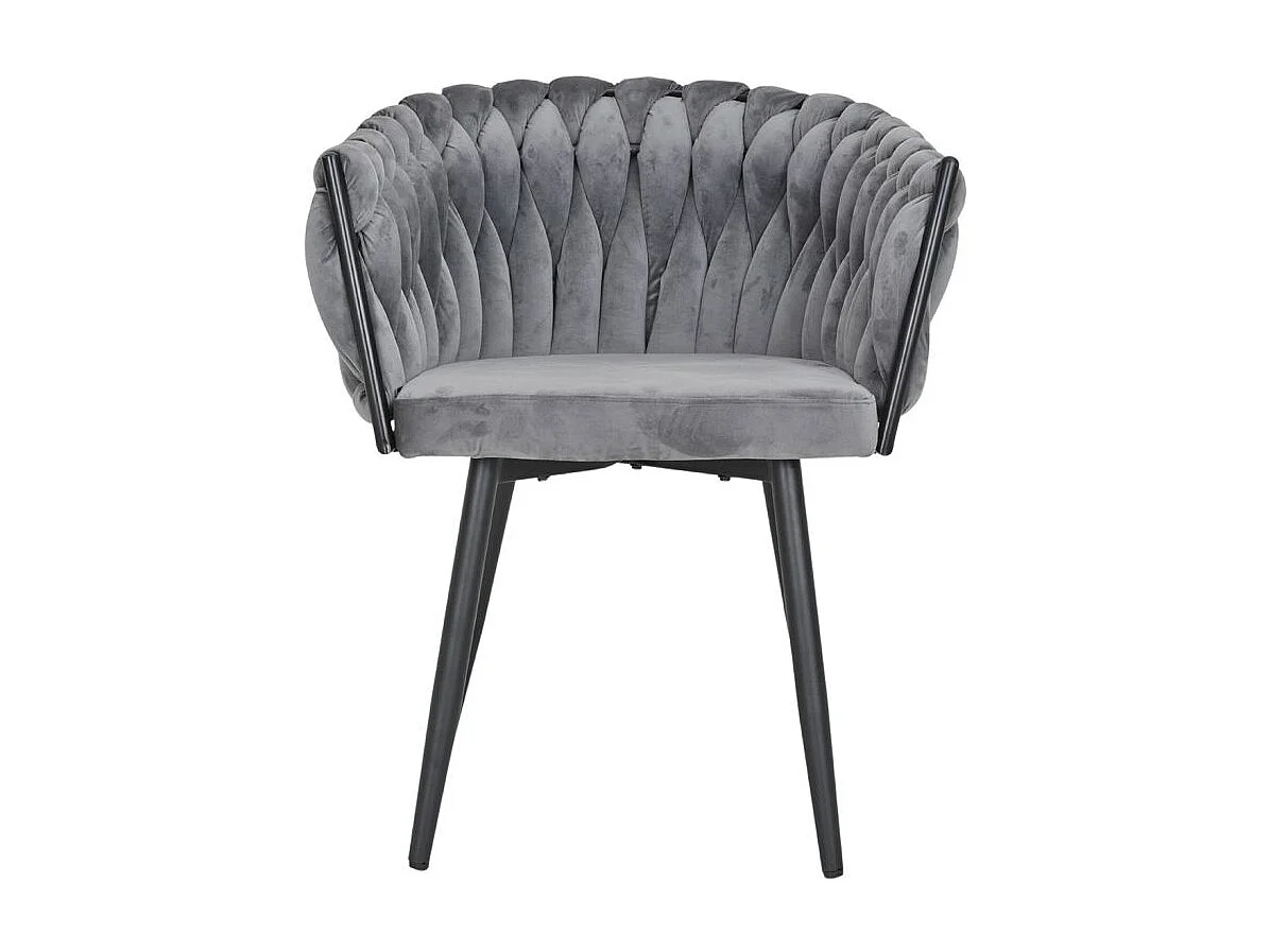 Lot de 2 chaises velours tressé gris anthracite pieds métal - BOWI 2