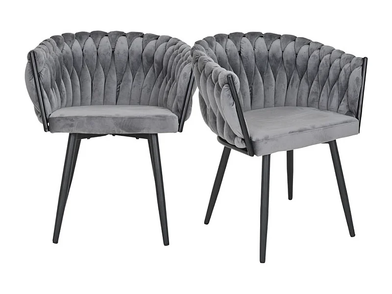 Lot de 2 chaises velours tressé gris anthracite pieds métal - BOWI 2