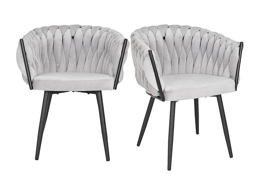 Lot de 2 chaises en velours tressé gris clair et pieds métal - BOWI 2