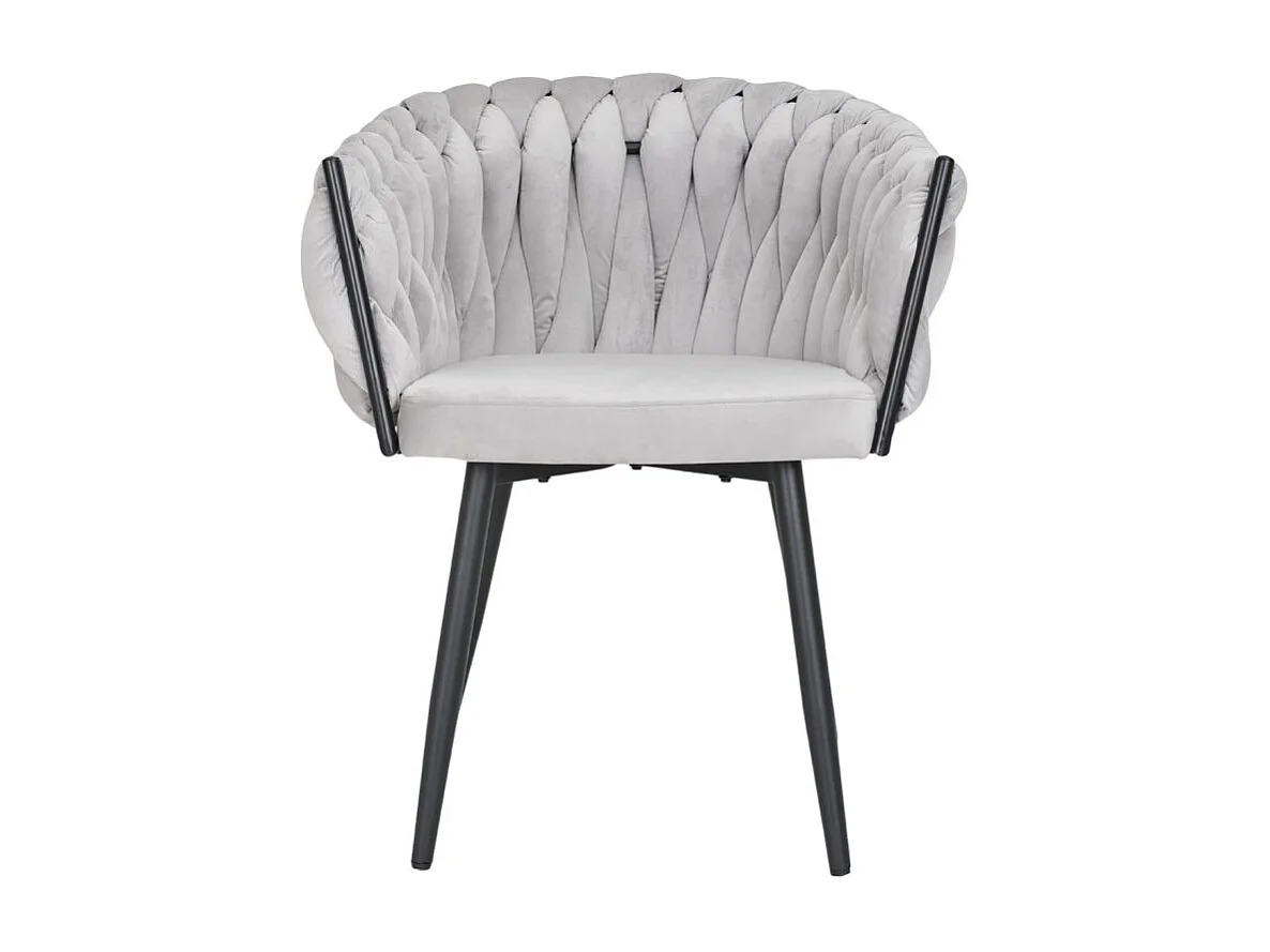 Lot de 2 chaises en velours tressé gris clair et pieds métal - BOWI 2